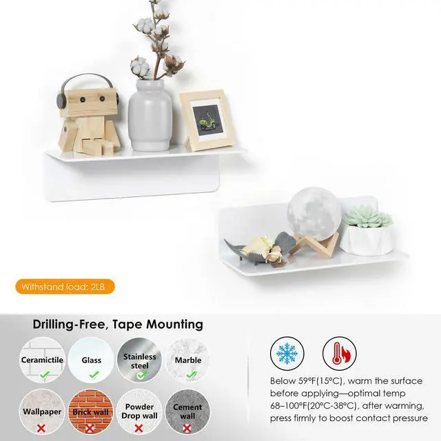 Alt view image 4 of 7 - White Floating Shelves Wall Mounted Set of 2 - Easily Expand Wall Space - Acrylic Hanging Shelves for Bedroom, Gaming Room, Living Room, Bathroom, Office with Cable Clips