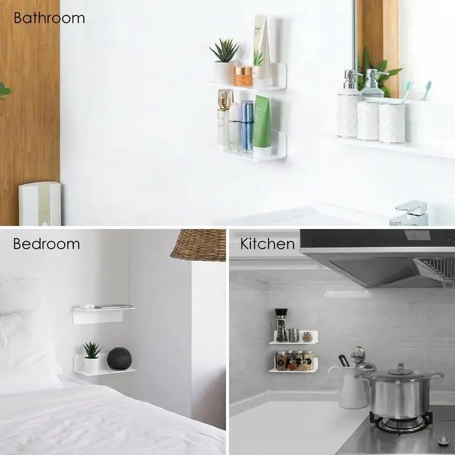 Alt view image 3 of 7 - White Floating Shelves Wall Mounted Set of 2 - Easily Expand Wall Space - Acrylic Hanging Shelves for Bedroom, Gaming Room, Living Room, Bathroom, Office with Cable Clips