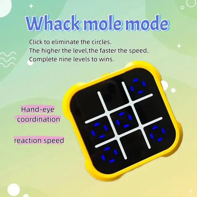 Alt view image 6 of 7 - Rechargeable Electronic Tic Tac Toe Game Handheld , Mute Function, 4 in 1 & 9 Levels Brain Trainer for Ages 3+ ,Solo/2-Player/Memory/Whack-a-Mole , Fast Charge Kids Travel Gift with USB-C Cable