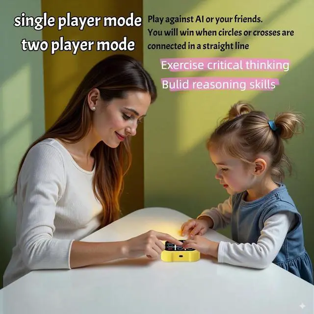 Alt view image 4 of 7 - Rechargeable Electronic Tic Tac Toe Game Handheld , Mute Function, 4 in 1 & 9 Levels Brain Trainer for Ages 3+ ,Solo/2-Player/Memory/Whack-a-Mole , Fast Charge Kids Travel Gift with USB-C Cable
