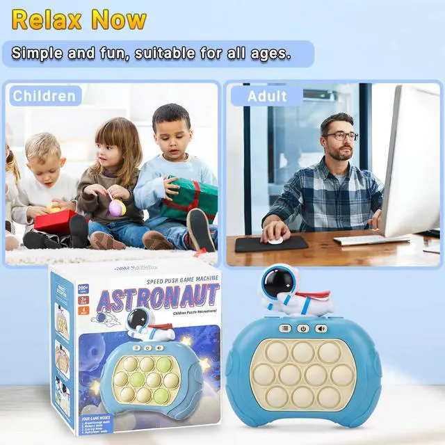 Alt view image 4 of 6 - Fast Push Bubble Game for Kids & Adults, Version 2, Pop Light Up Quick Push Fidget Toy Handheld Game. Great for 8-12 Year Old Boys & Girls, Travel Toys for Children