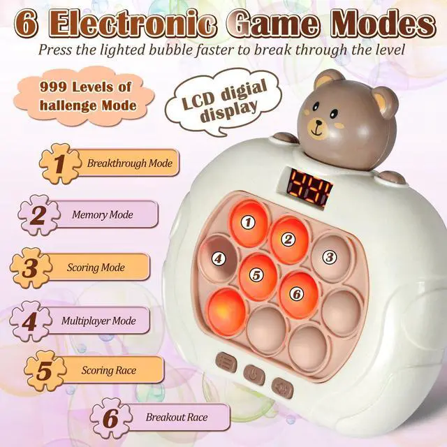 Alt view image 2 of 6 - Pop Game Light Up Fidget Toy for Kids 5-7 8-12, Handheld Puzzle Game Sensory Toys with LED Screen, Christmas Toys Gifts for 3-12 Year Old Boys Girls (Bear)