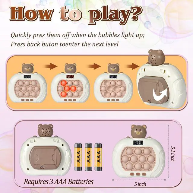 Alt view image 4 of 6 - Pop Game Light Up Fidget Toy for Kids 5-7 8-12, Handheld Puzzle Game Sensory Toys with LED Screen, Christmas Toys Gifts for 3-12 Year Old Boys Girls (Bear)