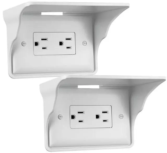 Main image of Horizontal Wall Outlet Shelf. Home Wall Shelf Organizer for Outlets. Perfect for Bathroom, Kitchen, Bedrooms with Cord Management and Easy Installation. White 2-Pack