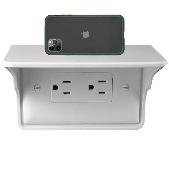 Alt view image 7 of 7 - Horizontal Wall Outlet Shelf. Home Wall Shelf Organizer for Outlets. Perfect for Bathroom, Kitchen, Bedrooms with Cord Management and Easy Installation. White 2-Pack