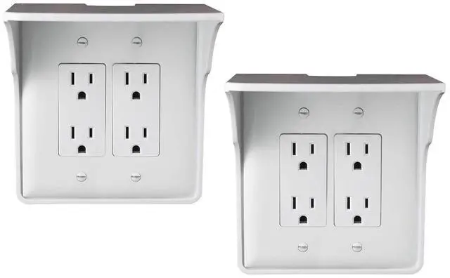 Main image of 2 Pac White Double Wall Outlet Shelf-Home Wall Shelf Organizer for Outlets, Perfect for Bathroom, Kitchen, Bedrooms with Cord Management and Easy Installation