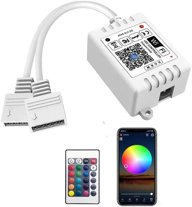 Main image of Smart WiFi RGBW LED Controller 2-Output 5 Pin with 24-Key Remote,Compatible with Alexa&Google Assistant,Voice/APP Control Strip Lights for Android/iOS System(WiFi LED Controller Only)