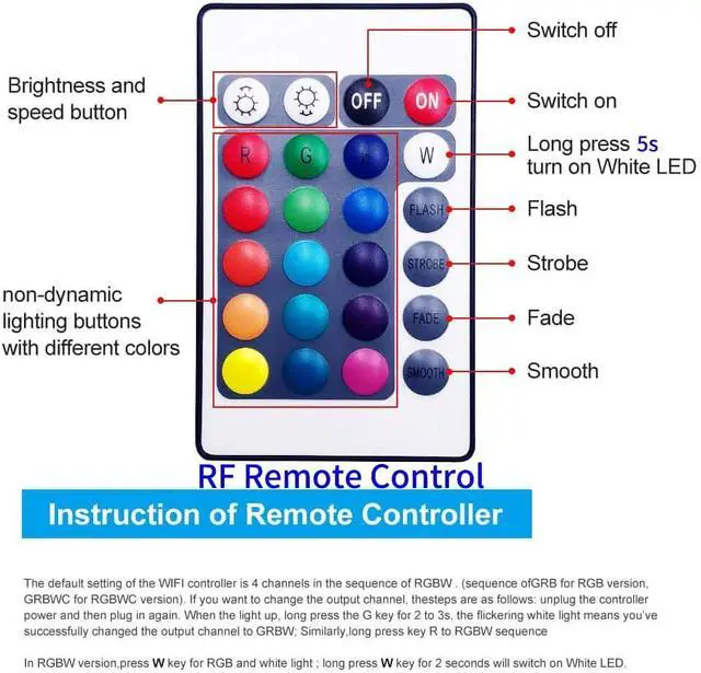 Alt view image 4 of 6 - Smart WiFi RGBW LED Controller 2-Output 5 Pin with 24-Key Remote,Compatible with Alexa&Google Assistant,Voice/APP Control Strip Lights for Android/iOS System(WiFi LED Controller Only)