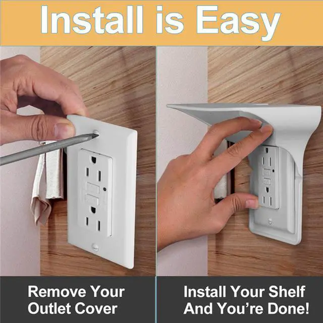 Alt view image 3 of 7 - 2 Pac White Double Wall Outlet Shelf-Home Wall Shelf Organizer for Outlets, Perfect for Bathroom, Kitchen, Bedrooms with Cord Management and Easy Installation