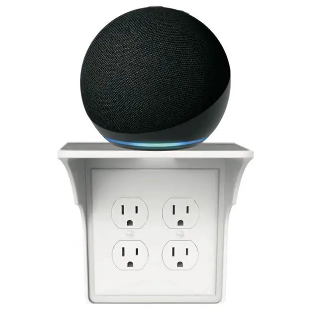 Alt view image 5 of 7 - 2 Pac White Double Wall Outlet Shelf-Home Wall Shelf Organizer for Outlets, Perfect for Bathroom, Kitchen, Bedrooms with Cord Management and Easy Installation