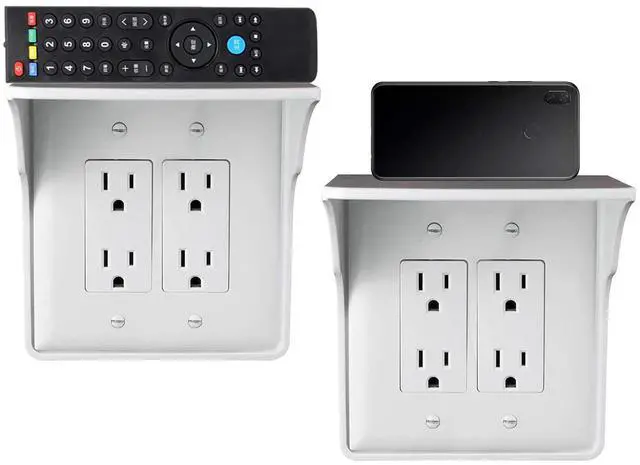 Main image of 2 pack Double Wall Outlet Shelf with Cord Storage-wall outlet shelf, outlet shelf storage Perfect for Bathroom,Bedrooms -outlet shelf-wall outlet extender with shelf-Home outlet with shelf (white)