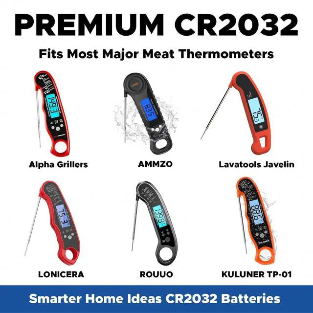Alt view image 2 of 4 - Meat Thermometer Battery Replacement CR2032 - Compatible with Lavatools Javelin Pro Duo, Alpha Grillers, AMMZO, LONICERA, ROUUO, KULUNER TP-01 & More