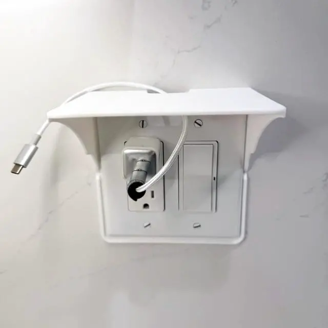 Alt view image 4 of 7 - 2 pack Double Wall Outlet Shelf with Cord Storage-wall outlet shelf, outlet shelf storage Perfect for Bathroom,Bedrooms -outlet shelf-wall outlet extender with shelf-Home outlet with shelf (white)