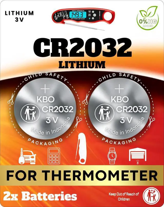 Main image of Meat Thermometer Battery Replacement Kit (2-Pack) CR2032 - Compatible with Most Brands - Coin Cell Battery for Meat Thermometers