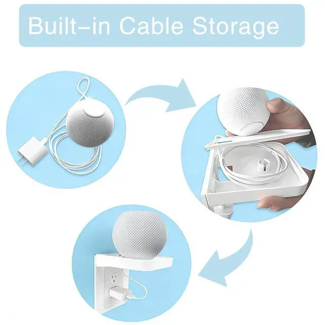 Alt view image 3 of 6 - Outlet Shelf with Cord Storage, White Wall Holder for Bathroom, 1 Pack