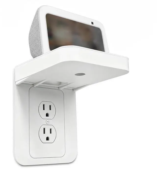 Main image of Outlet Shelf with Cord Storage, White Wall Holder for Bathroom, 1 Pack