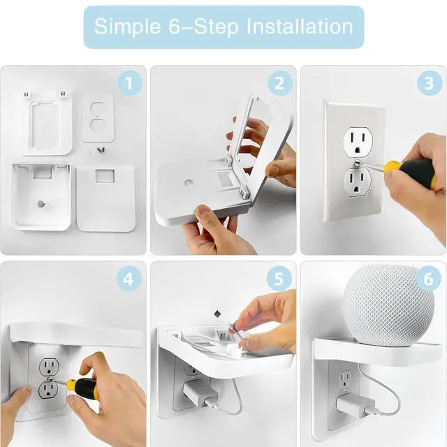 Alt view image 4 of 6 - Outlet Shelf with Cord Storage, White Wall Holder for Bathroom, 1 Pack
