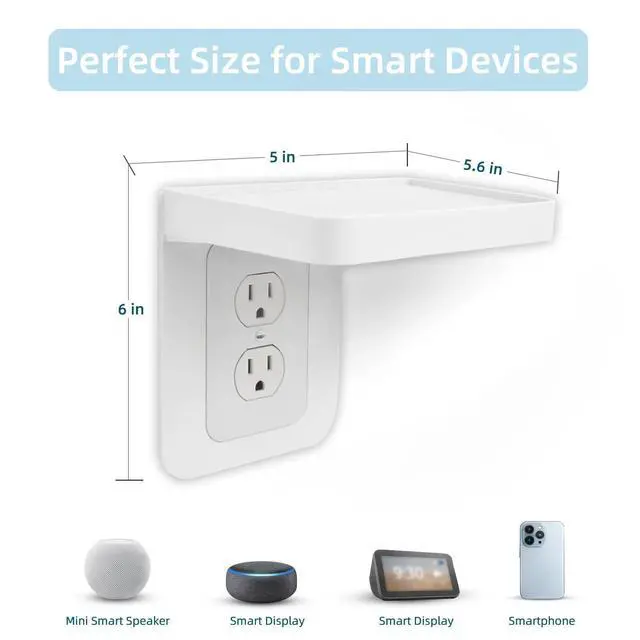 Alt view image 5 of 6 - Outlet Shelf with Cord Storage, White Wall Holder for Bathroom, 1 Pack