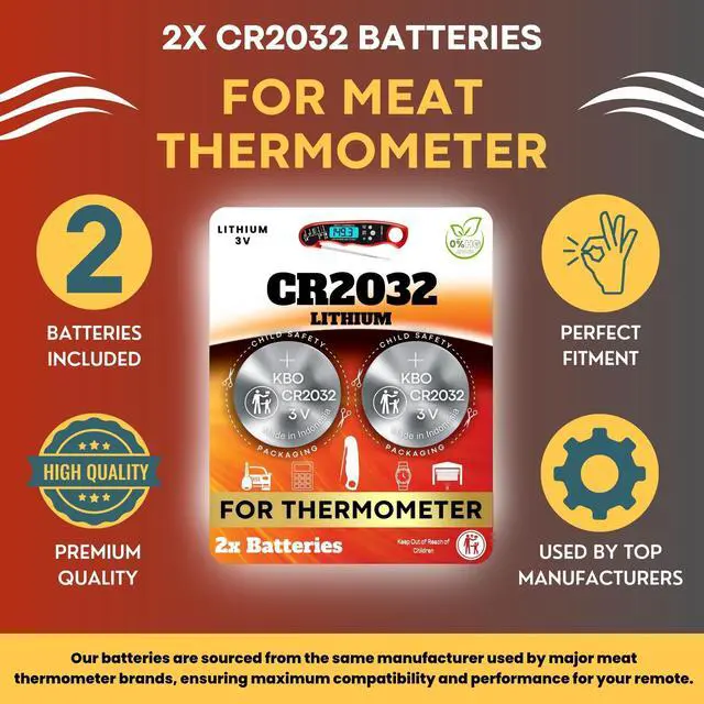 Alt view image 4 of 7 - Meat Thermometer Battery Replacement Kit (2-Pack) CR2032 - Compatible with Most Brands - Coin Cell Battery for Meat Thermometers