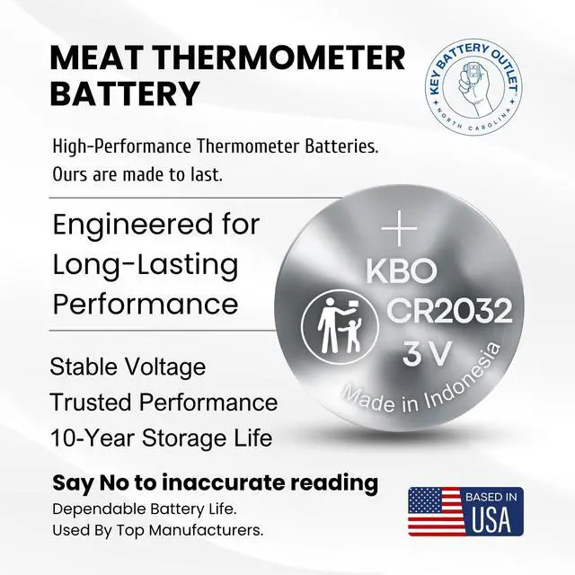 Alt view image 7 of 7 - Meat Thermometer Battery Replacement Kit (2-Pack) CR2032 - Compatible with Most Brands - Coin Cell Battery for Meat Thermometers