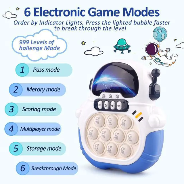 Alt view image 3 of 6 - Fast Push Fidget Toy - Handheld Light Up Sensory Puzzle Game for Kids, Birthday & Easter Gift for Boys Girls Ages 3-12 (Blue-Astronaut)