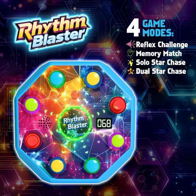 Alt view image 2 of 7 - Electronic Table Reflex Game for Solo & 2 Players, Light-Up Memory & Reaction Toy with 4 Game Modes, Family Brain Training Gift for Kids 6 7 8 9 10 11 Year Old Boys & Girls