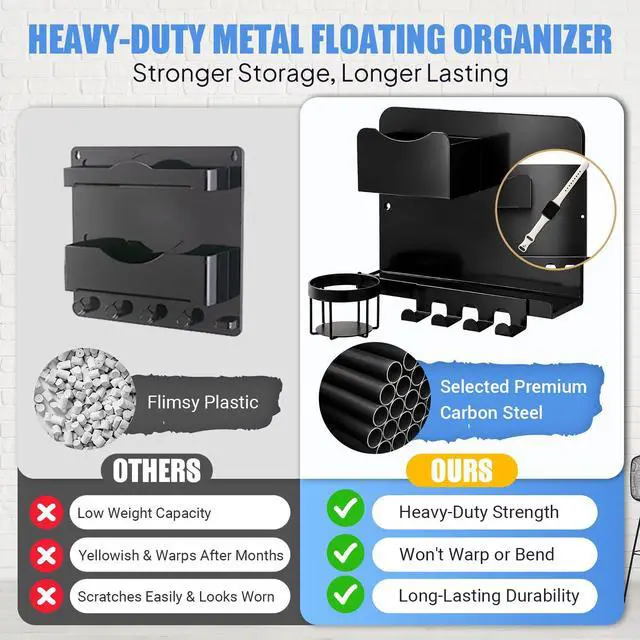 Alt view image 2 of 7 - Metal Bedside Wall Shelf, No Drill Floating Bedside Shelf Wall Organizer