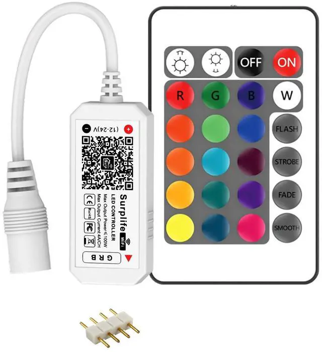 Main image of 4 Pin WiFi RGB LED Controller, RF Wireless Remote Control, DC 5V/12V/24V for 5050 3528 5630 RGB LED Strip Lights, Compatible with Alexa Google Home IFTTT