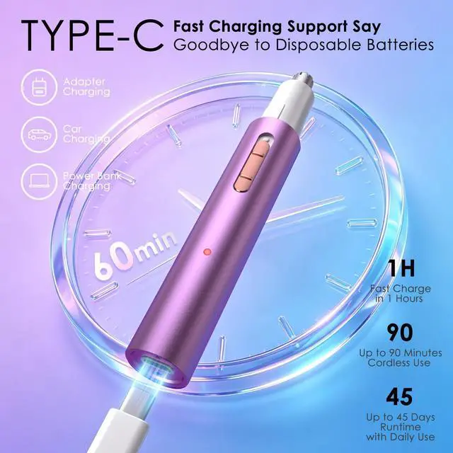 Alt view image 3 of 7 - Ear and Nose Hair Trimmer for Women & Men, 2-in-1 Rechargeable Painless Facial & Eyebrow Hair Remover Tool, Electric Clipper with Dual-Edge Blades, Easy to Clean(Pink)