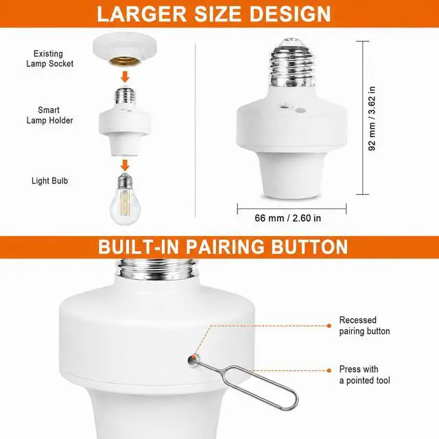Alt view image 7 of 7 - Wi-Fi Smart 2.4G Remote Control Light Socket E26 E27 Bulb Socket Adapter, eWeLink APP Remote Timing, Compatible with Alexa and Google