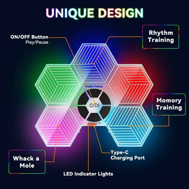 Alt view image 2 of 7 - Light Up Memory Game Handheld Electronic Toys with Lights and Sound Effects, Smart Multi-Function Desktop Metronome, Puzzle Memory Rhythm Training Board Challenge for Kids Ages 3 4 5 6 and Up