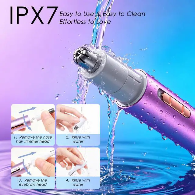 Alt view image 5 of 7 - Ear and Nose Hair Trimmer for Women & Men, 2-in-1 Rechargeable Painless Facial & Eyebrow Hair Remover Tool, Electric Clipper with Dual-Edge Blades, Easy to Clean(Pink)