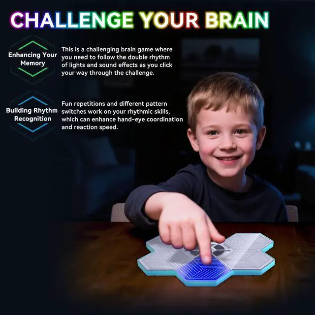 Alt view image 7 of 7 - Light Up Memory Game Handheld Electronic Toys with Lights and Sound Effects, Smart Multi-Function Desktop Metronome, Puzzle Memory Rhythm Training Board Challenge for Kids Ages 3 4 5 6 and Up