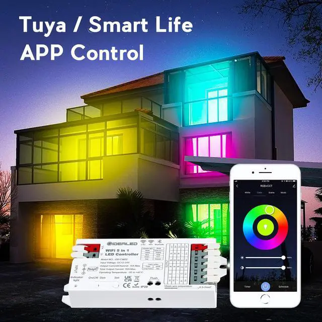 Alt view image 3 of 6 - Smart 5 in 1 WiFi LED Controller RGBWW for Strip Lights RGBCCT RGBW RGB CCT and 5 White Strips,Work with Alexa/Google Assistant,APP/Voice Control Color Change Dimming(Only a WiFi Controller)