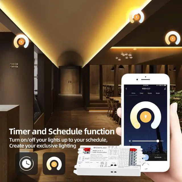 Alt view image 4 of 6 - Smart 5 in 1 WiFi LED Controller RGBWW for Strip Lights RGBCCT RGBW RGB CCT and 5 White Strips,Work with Alexa/Google Assistant,APP/Voice Control Color Change Dimming(Only a WiFi Controller)