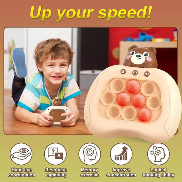 Alt view image 2 of 6 - Fast Push Game Fidget Toys, Handheld Game Console, Bubble Game Console, Puzzle Game, Light up Push Game Kids Toys for Ages 3-12, Birthday for Boys Girls Adult (Brown Bear)