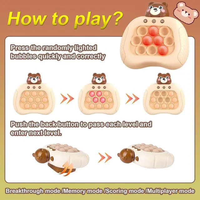 Alt view image 3 of 6 - Fast Push Game Fidget Toys, Handheld Game Console, Bubble Game Console, Puzzle Game, Light up Push Game Kids Toys for Ages 3-12, Birthday for Boys Girls Adult (Brown Bear)