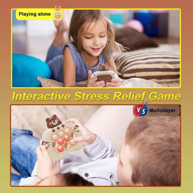 Alt view image 4 of 6 - Fast Push Game Fidget Toys, Handheld Game Console, Bubble Game Console, Puzzle Game, Light up Push Game Kids Toys for Ages 3-12, Birthday for Boys Girls Adult (Brown Bear)