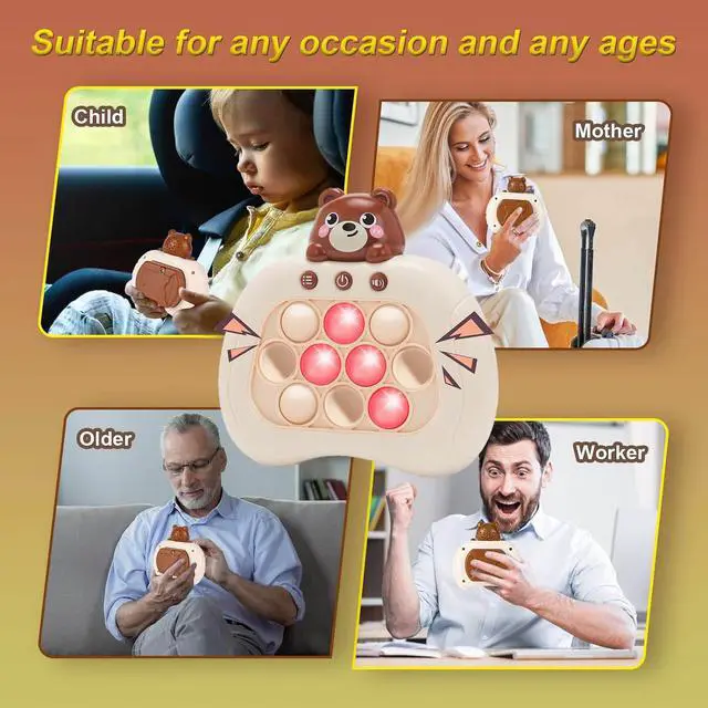 Alt view image 5 of 6 - Fast Push Game Fidget Toys, Handheld Game Console, Bubble Game Console, Puzzle Game, Light up Push Game Kids Toys for Ages 3-12, Birthday for Boys Girls Adult (Brown Bear)