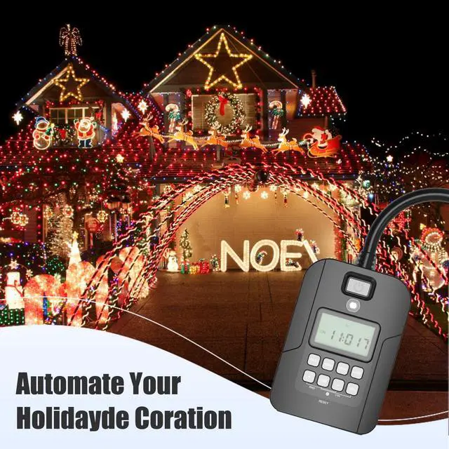 Alt view image 4 of 7 - Outdoor Digital Timer for Lights, 7-Day Programmable Plug Waterproof with 2 Grounded Outlets for Landscape String Light, 15A, 1/2 HP UL Listed, 7 Day Dusk to Dawn Programmable Timer
