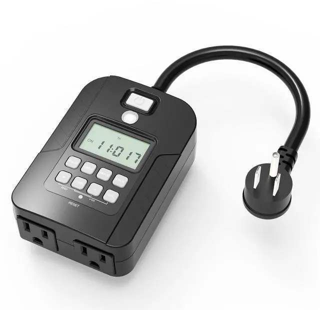 Main image of Outdoor Digital Timer for Lights, 7-Day Programmable Plug Waterproof with 2 Grounded Outlets for Landscape String Light, 15A, 1/2 HP UL Listed, 7 Day Dusk to Dawn Programmable Timer