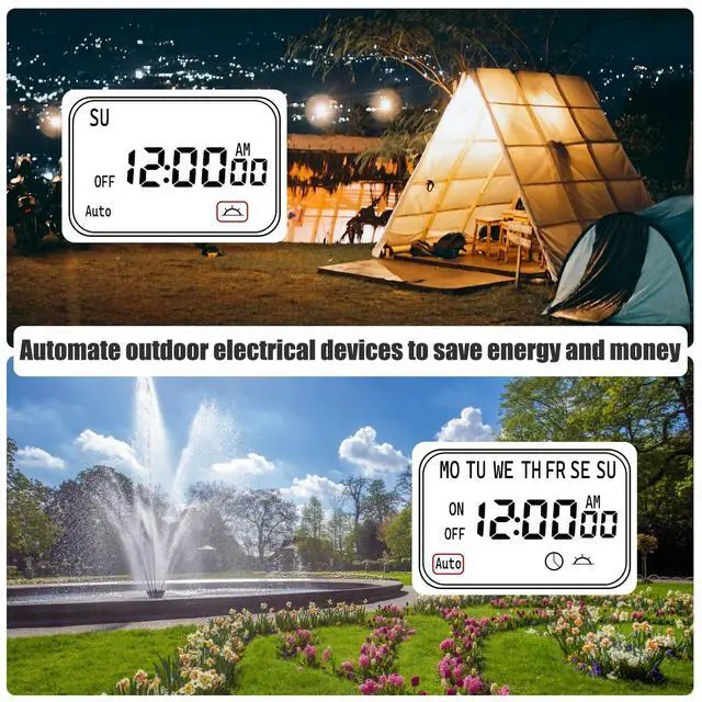 Alt view image 5 of 7 - Outdoor Digital Timer for Lights, 7-Day Programmable Plug Waterproof with 2 Grounded Outlets for Landscape String Light, 15A, 1/2 HP UL Listed, 7 Day Dusk to Dawn Programmable Timer