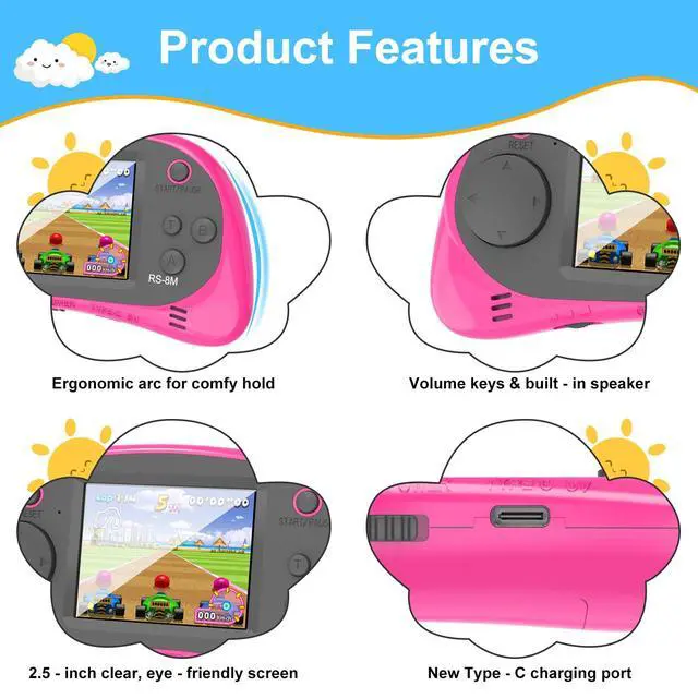 Alt view image 4 of 7 - Kids Handheld Game Player - 220 Built-in Games, 2.5" IPS Display, Rechargeable & Long-Lasting - Ideal Travel Toys for Kids Ages 3-10 Boys & Girls
