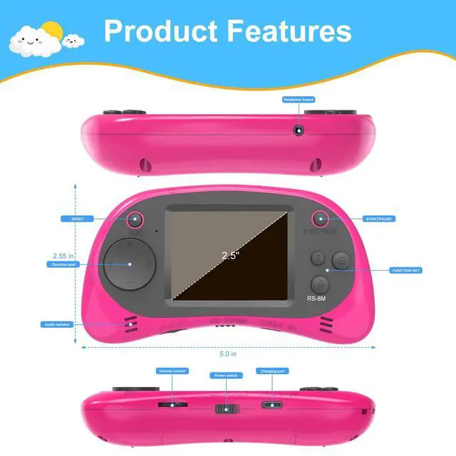 Alt view image 6 of 7 - Kids Handheld Game Player - 220 Built-in Games, 2.5" IPS Display, Rechargeable & Long-Lasting - Ideal Travel Toys for Kids Ages 3-10 Boys & Girls