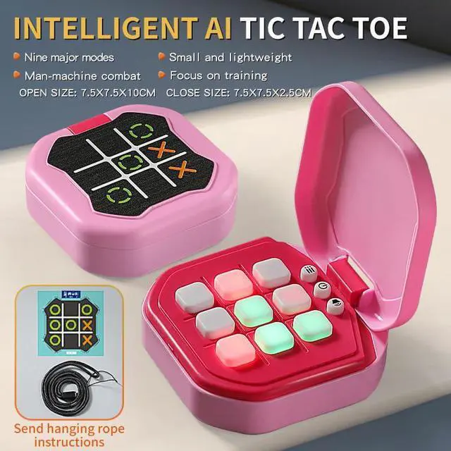 Alt view image 3 of 7 - Multi-in-one Handheld Digital Tic Tac Toe Bolt Game with Silent Mode Game Portable Learing Toy Gift for Kids & Adults and Educational Boys and Girls (Rose red)