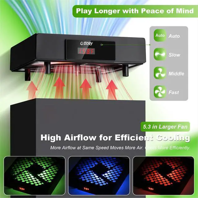 Alt view image 4 of 7 - Cooling Fan for Xbox Series X with Automatic Fan Speed Adjustable by Temperature, LED Display, High Performance Cooling, Low Noise, 3 Speed 1500/1750/2000RPM (140MM) with RGB LED