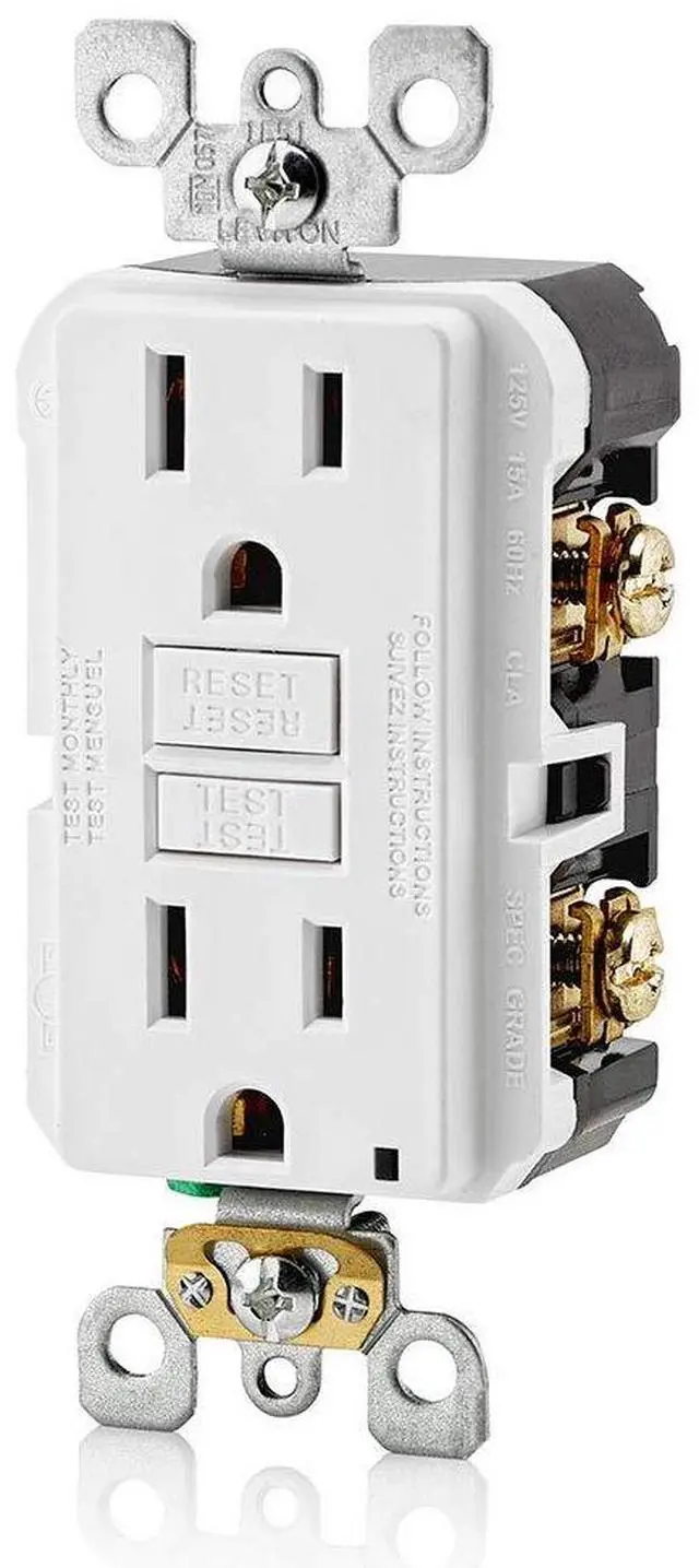 Alt view image 4 of 4 - GFCI Outlet, 15 Amp, Self Test, Non Tamper-Resistant with LED Indicator Light, Protection from Electric Shock and Electrocution, GFNT1-W, White