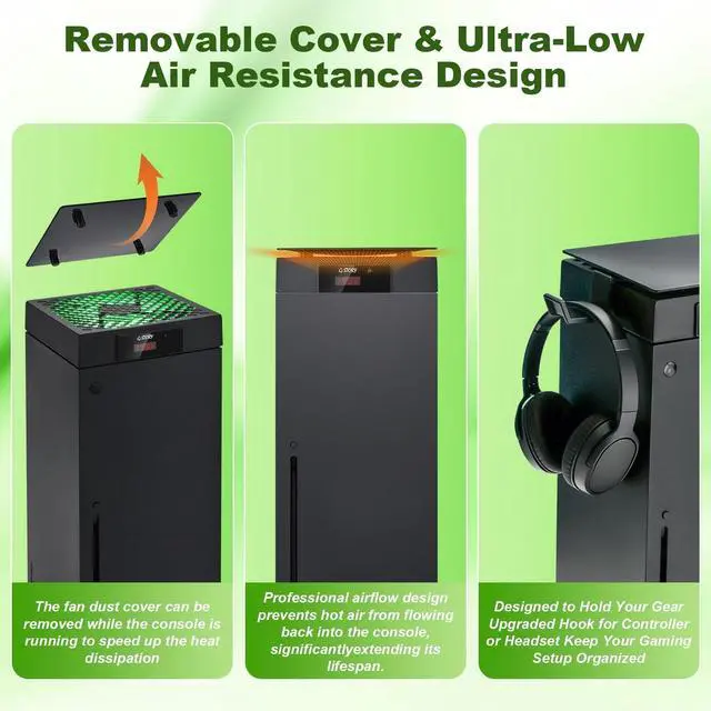 Alt view image 6 of 7 - Cooling Fan for Xbox Series X with Automatic Fan Speed Adjustable by Temperature, LED Display, High Performance Cooling, Low Noise, 3 Speed 1500/1750/2000RPM (140MM) with RGB LED