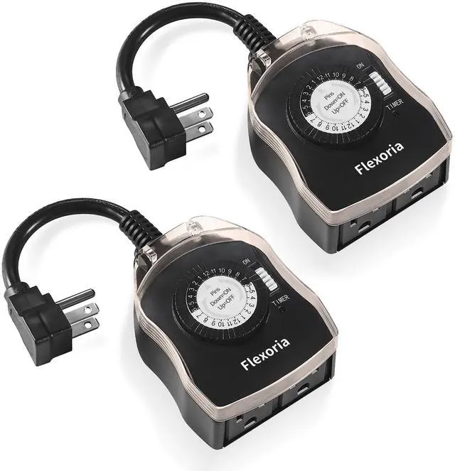Main image of Outdoor Timer Outlet Waterproof, 24 Hour Mechanical Plug in Light Timer, 2 Grounded Outlets for Outdoor Lights, 15A 1/2 HP, ETL Listed (2 Packs)
