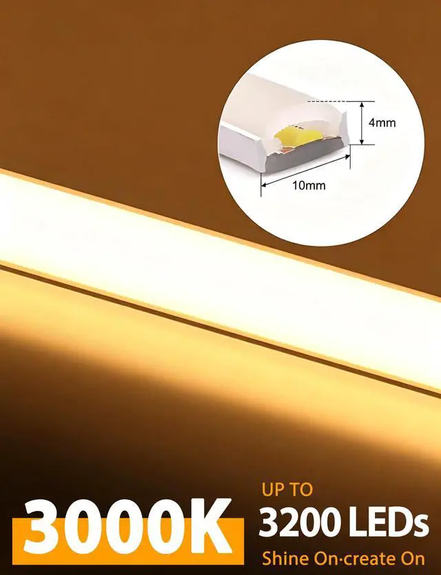 Alt view image 3 of 7 - COB LED Strip Lights 32.8Ft, Warm White Dimmable Self-Adhesive Led Rope Light with Remote, Flexible Cuttable Waterproof 3000K Silicone Neon Tape Light for Bedroom, Indoor, Cabinet, 10mm Width
